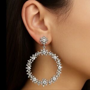 Butler & Wilson large crystal floral wreath door knocker hoop earrings